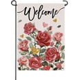 thumbnail image 1 of Welcome Valentine''s Day Rose Flowers Small Decorative Garden Flag, Pink Gold Love Heart Floral Yard Lawn Outside Decor, Anniversary Wedding Holiday Outdoor Home Decoration Double Sided 12.5 x 18, 1 of 6