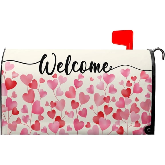 Welcome Valentines Mailbox Covers Magnetic Standard Size 21 x 18 Inch Valentine Spring Mothers Day Mailbox Cover Red Love Heart Mail Box Post Letter Box Wraps for Home Garden Outdoor Yard Decor