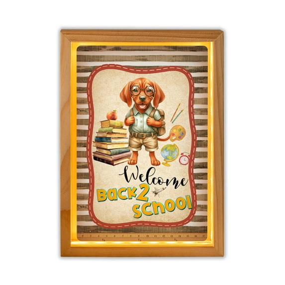 Welcome Vizsla Back to School Vintage Retro Acrylic Plaque with Wood Photo Frame Box Vizslas Dog Lover Gifts Idea Light Box - 02012