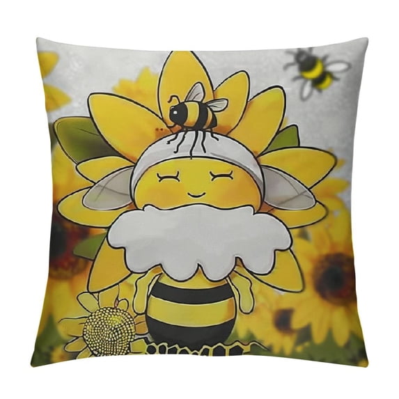 Welcome Watercolor Flower Honey Bee Gnome Spring Summer Throw Pillow Cover,Pillow Cover,Gifts for Bee Lovers Women Girls Kids,Home Farmhouse Living Room Patio Seasonal Decor
