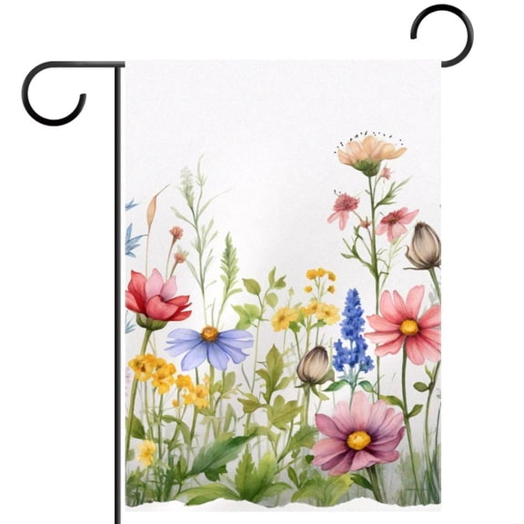 Welcome Watercolor Wildflowers Floral Pattern Garden Flag, Vertical Double Sided Small House Flag, Yard Farmhouse Outdoor Deck Veranda Lawn Decor 28x40 Inch