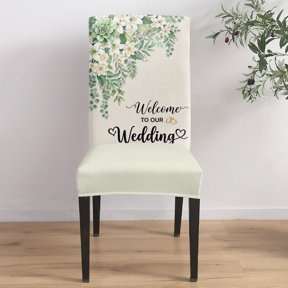 Welcome to Our Wedding Dining Chair Covers Set of 8, Leaves Floral Botanical Chair Covers for Dining Room Removable Seat Protectors Slipcovers for Home Party Wedding Banquet