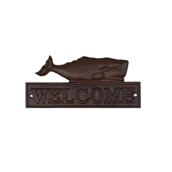 Welcome Whale Sign Cast Iron Door Plaque Nautical Ocean Wall Art Coastal Beach House Home Decor