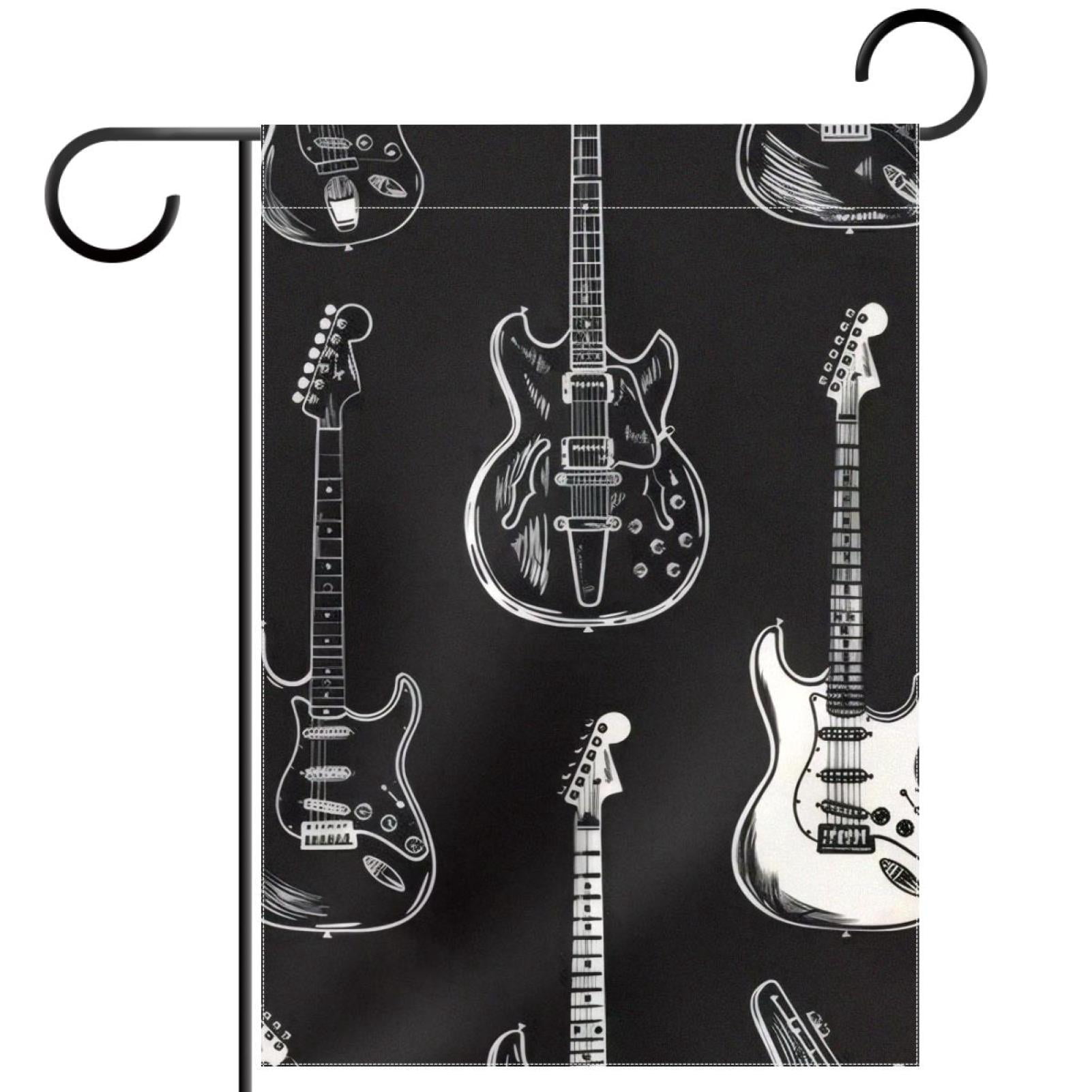 Welcome White and Black Electric Acoustic Guitar Collection Garden Flag, Vertical Double Sided Small House Flag, Yard Farmhouse Outdoor Deck Veranda Lawn Decor 28x40 Inch