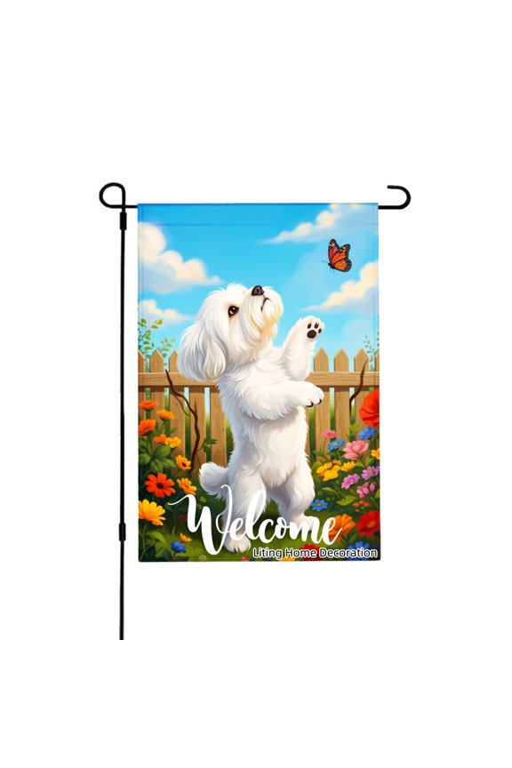 Welcome White Dog Garden Flag For Home Outdoor Garden Yard Decor 12x18 Inch