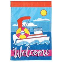 Welcome White Pontoon Boat 23 x 7 Large Polyester Outdoor Hanging Garden Flag