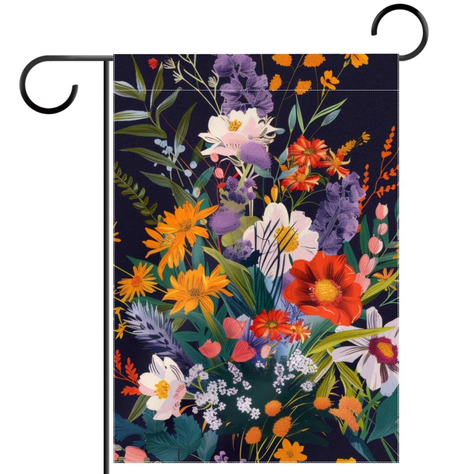 Welcome Wild Meadow Florals Flower Bouquet Garden Flag, Vertical Double Sided Small House Flag, Yard Farmhouse Outdoor Deck Veranda Lawn Decor 28x40 Inch