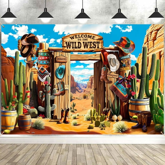 Welcome to The Wild West Backdrop Western Grand Canyon Desert Cactus Photography Background Cowboy Theme Baby Shower Birthday Party Decor Banner Photo Studio Props