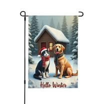 Welcome Winter Black Tuxedo Cat Garden Flag 12X18 Double Sided, Burlap Small Snow Golden Retriever Dog Garden Yard House Flags For Winter Outside Outdoor Decoration (Only Flag)