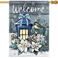 thumbnail image 1 of Welcome Winter Blue Lantern Poinsettia House Flag Double Sided, Chickadee Bird Pine Cone Snow Decorative Garden Yard Outdoor Large Decor, Christmas Farmhouse Home Outside Decoration 28 x 40, 1 of 6