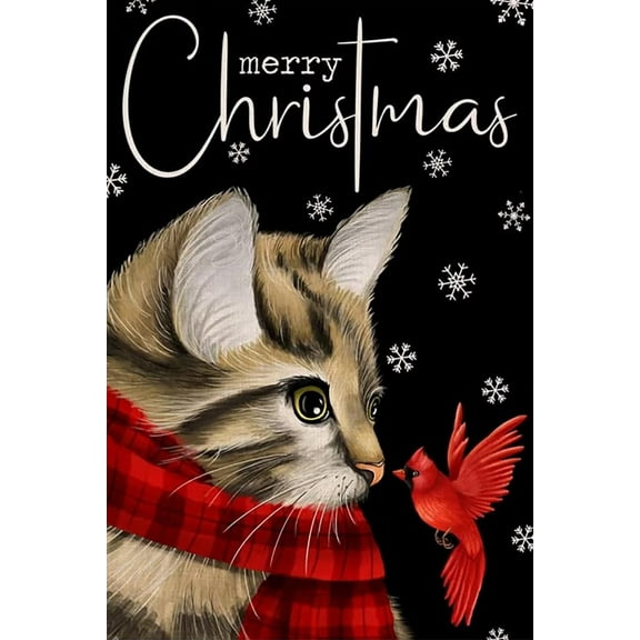 Welcome Winter Cat Garden Flags Decorations Home Outdoor,Cardinal Yard Flags Decor 12 X 18 Inch Double Sided,Christmas Snowflake Bird Garden Flag Front Porch Decorations