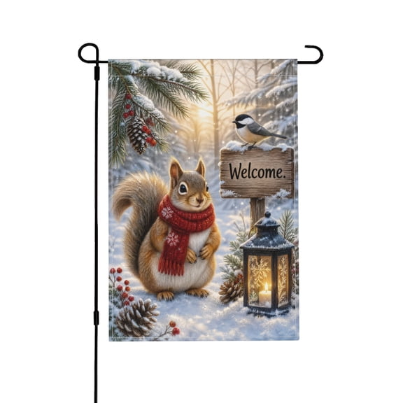 Welcome Winter Christmas Garden Flag Double Sided Burlap Snow Squirrel Yard Decor for Garden Porch 12x18 in