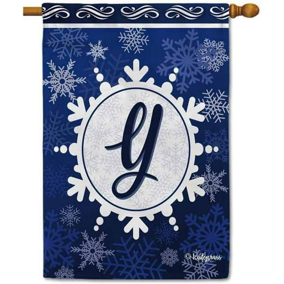 Welcome Winter Snowflake Monogram Y Decorative House Flag Initial Letter Snow Deocr Banner for Inside and Outside 28x40 Inch Double Sided