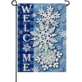 thumbnail image 1 of Welcome Winter Snowflakes Small Decorative Garden Flag, Blue Buffalo Plaid Check Farmhouse Yard Lawn Outside Decor, Christmas Holiday Burlap Outdoor Home Decoration Double Sided 12.5 x 18, 1 of 6