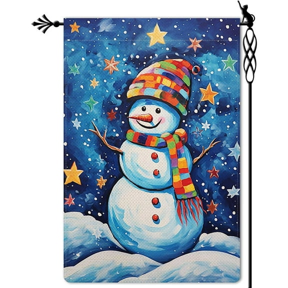 Welcome Winter Snowman Garden Flag Warm Holiday Garden Flag Winter Festive Vertical Double Sided Rustic Farmland Burlap Yard Lawn Outdoor Decor 12.5x18"