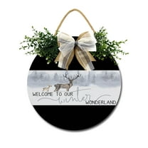 Welcome To Our Winter Wonderland Door Sign Home Decor Round Wood Wreaths Wall Hanging Sign Farmhouse Porch Sign Front Door Decoration for Housewarming Gift All Seasons Holiday,12In