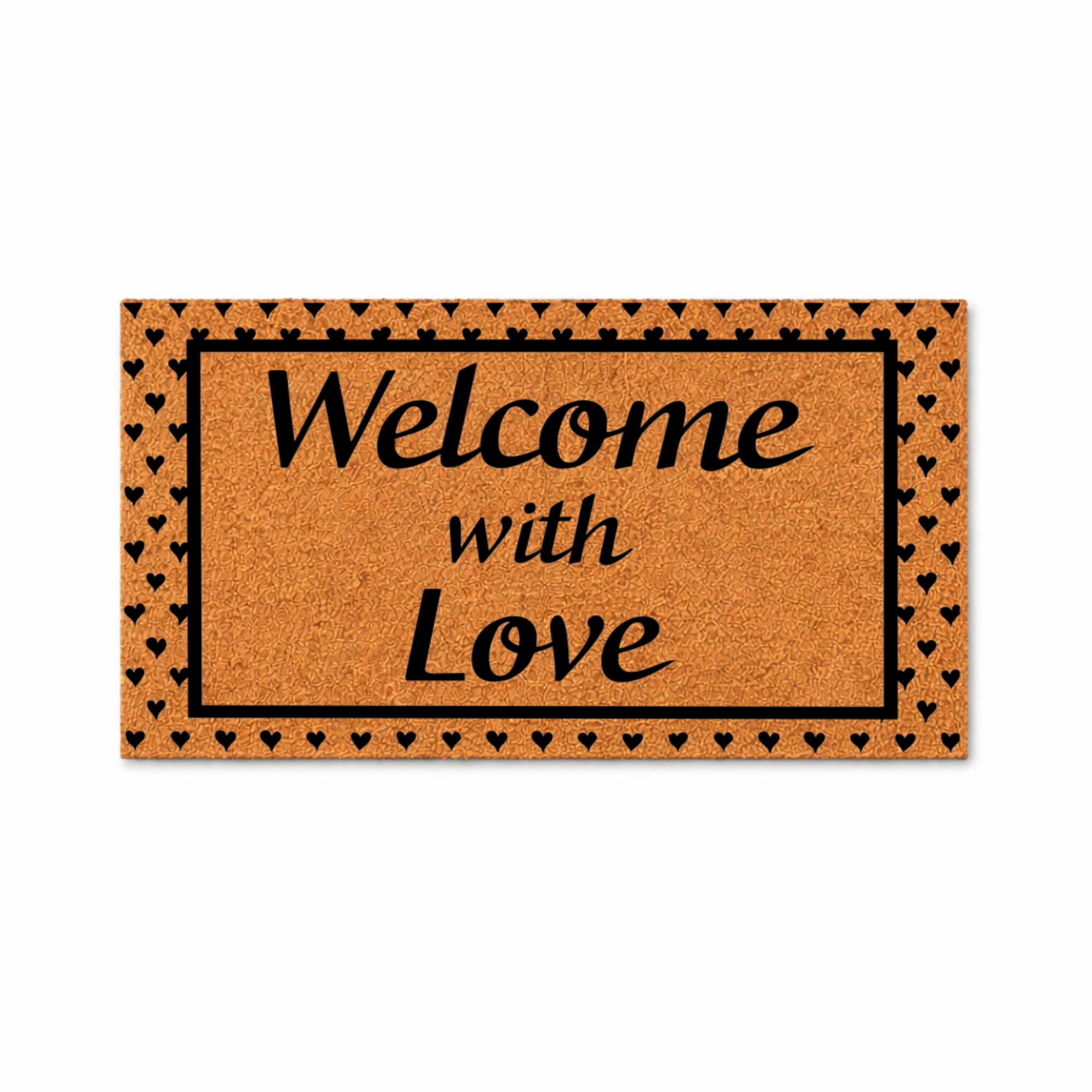 ハート5点セット（WELCOME ボード） Welcome With Love, Heart Border Doormat - Brown Coir PVC Outdoor