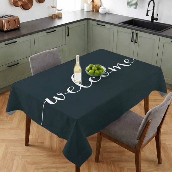 Welcome Words Table Cloth 52x70in, Waterproof Rectangle Tablecloth Wipeable Tablecloths Gradient Black Background Table Covers for Dining Tables Party Indoor Outdoor