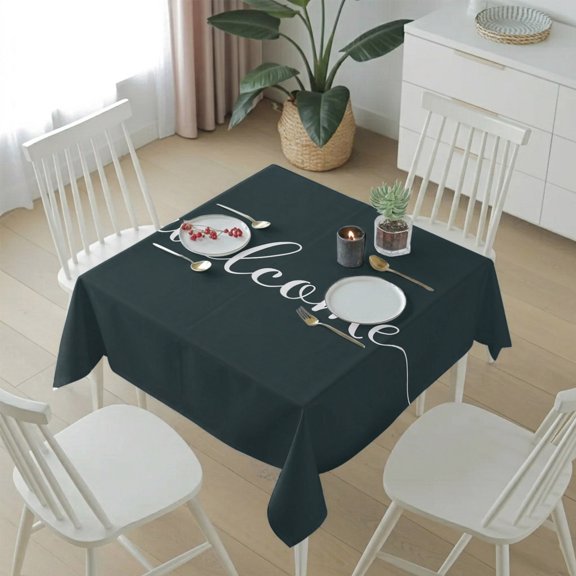 Welcome Words Table Cloth 54x54in, Waterproof Square Tablecloth Wipeable Tablecloths Gradient Black Background Table Covers for Dining Tables Party Indoor Outdoor