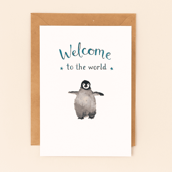 Welcome to the World Greeting Card Adorable Penguin Design Envelope Included, Blank Inside Perfect for Baby Showers, New Arrivals, or Welcoming a Newborn