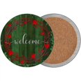 thumbnail image 1 of Welcome Wreath Green Wood Novelty Circle Coaster Set of 4 3.5" Coaster (Sets of 4) (CC), 1 of 1