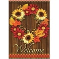 thumbnail image 1 of Welcome Wreath Sunflower Maple Leaves Cabin Double Sided Garden Yard Flag 12" x 18", Flowers Wreath Summer Spring Autumn Fall Decorative Garden Flag Banner for Outdoor Home Decor Party, 1 of 5