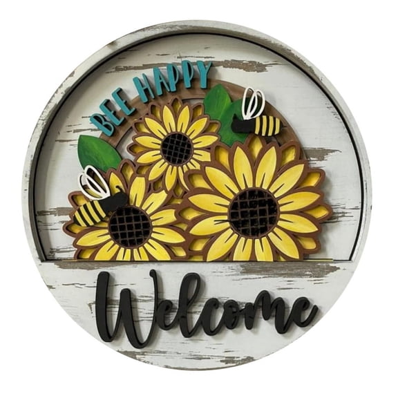 Welcome Wreaths For Front Door Easter Welcome Sign Wood Round Wreath Wall Hang Outdoor Porch Door Easter Spring Holiday Decor