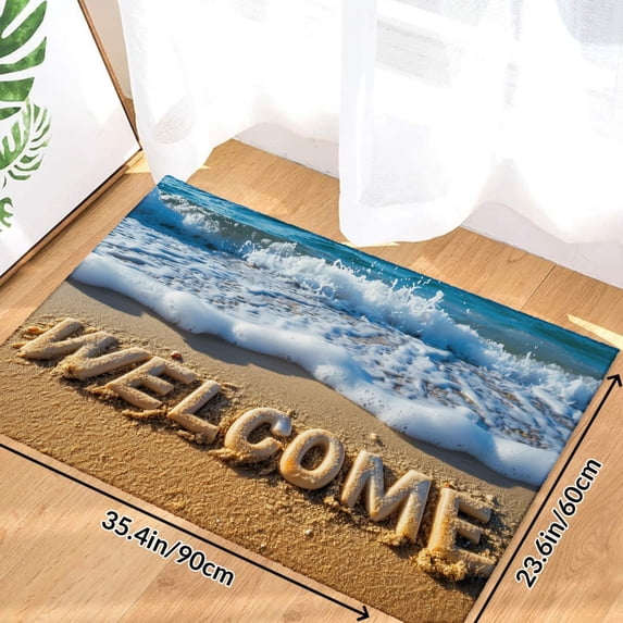 Welcome Written In Sand Soft Small Velvet Area Rugs Non Slip Indoor Floor Carpet for Living Room Bedroom Decor