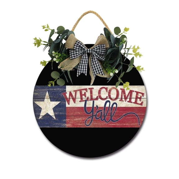 Welcome Y'all Front Door Sign Funny Wreaths Hanging Wooden Plaque Decoration Round Rustic Wood Farmhouse Porch Decor for Home Front Door Decor, 11 x 11 Inch