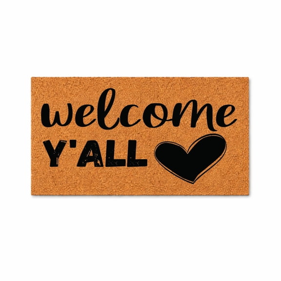 Welcome Y'all Heart Doormat, Welcome Mat, Front Door Entry Rug, Farmhouse Decor, Housewarming Gift, New Home Gift 4424 (16x24 inches) 4424