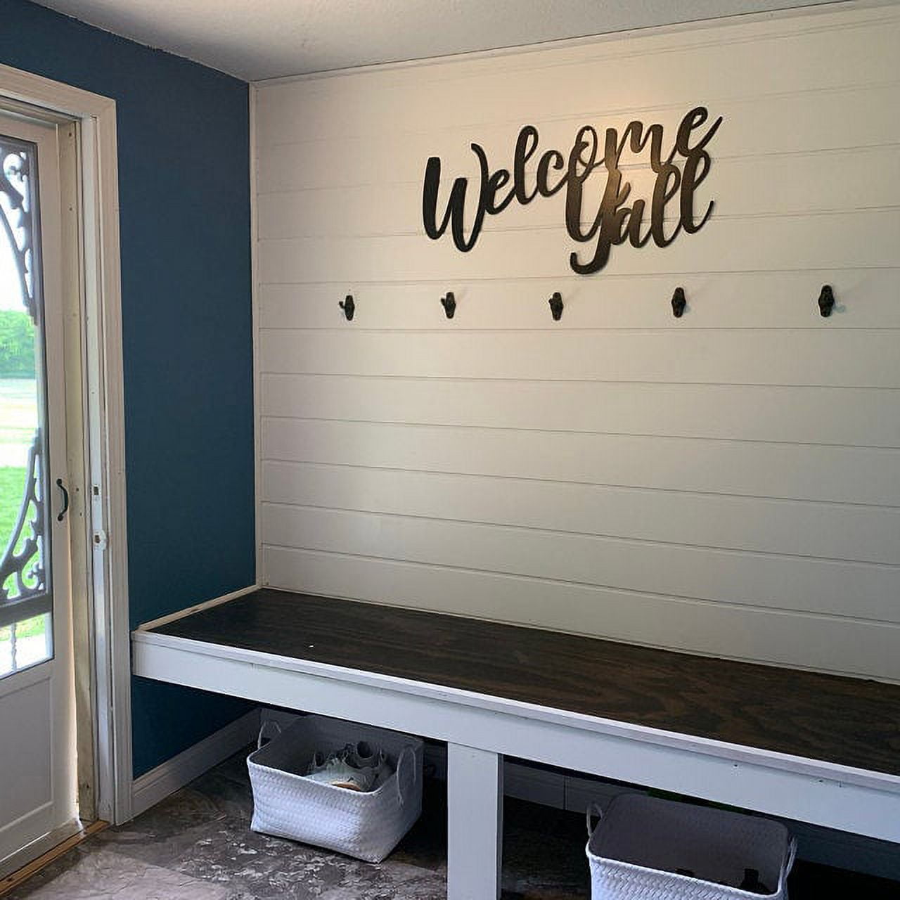 Black Metal 'Welcome Y'all' Wall Art Sign 18" x 6"
