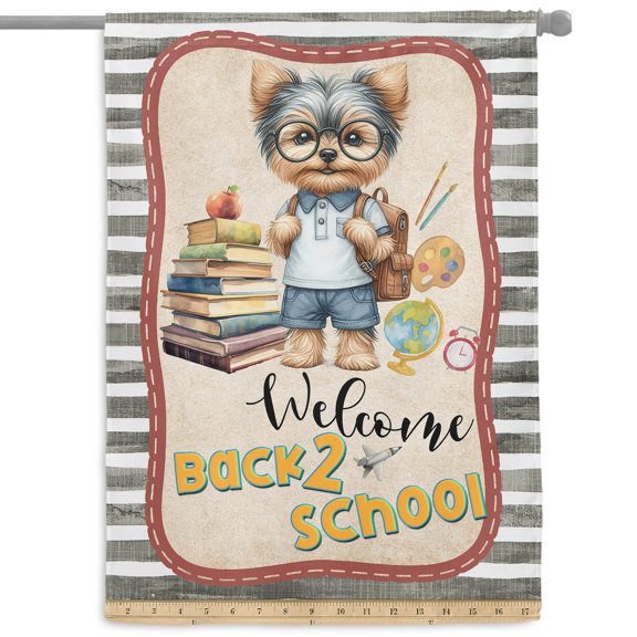 Welcome Yorkshire Terrier Back to School Vintage Retro House Flag 28x40in Double Sided Yorkie Dog Lover Gifts Outdoor Decor - 02012