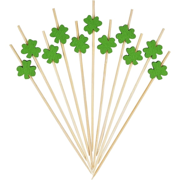 Welcome to my boutique shop 4.7 Inch Long Bamboo Fancy Toothpicks for Appetizers Drinks Fruits St. Patrick's Day Party Food Garnish Skewer Sticks 100 Counts
