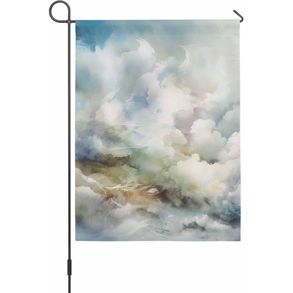Welcome day Garden Flag for Outside Abstract Blue Sky White Cloud Holiday Yard Flag Double Sided, Mountain Nubilous Landscape Outdoor Seasonal Flag for Patio, Porch, Lawn Decoration, 12x18in