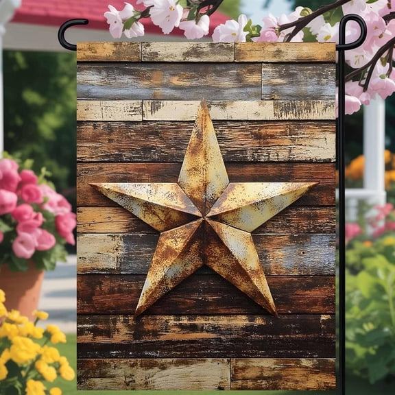 Welcome day Garden Flag for Outside Vintage Texas Star Wood Grain Holiday Yard Flag Double Sided, Farmhouse Barn Board Outdoor Seasonal Flag for Patio, Porch, Lawn Decoration, 12x18in