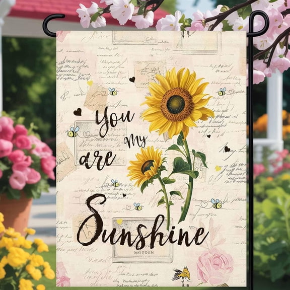 Welcome garden flag Bee Sunflower 12x18 double sided Vintage You Are My Sunshine Seasonal Yard Outdoor flags banners for Outside/holiday/Porch/lawn decoration