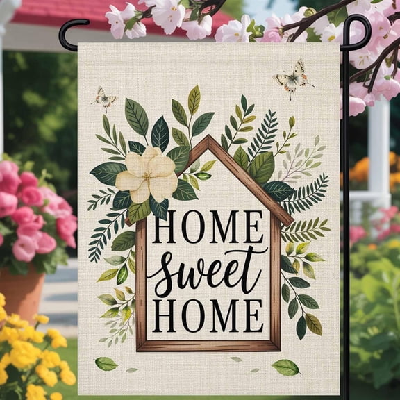 Welcome garden flag Flower Sweet Home 12x18 double sided Vintage Green Leaves Seasonal Yard Outdoor flags banners for Outside/holiday/Porch/lawn decoration Beige