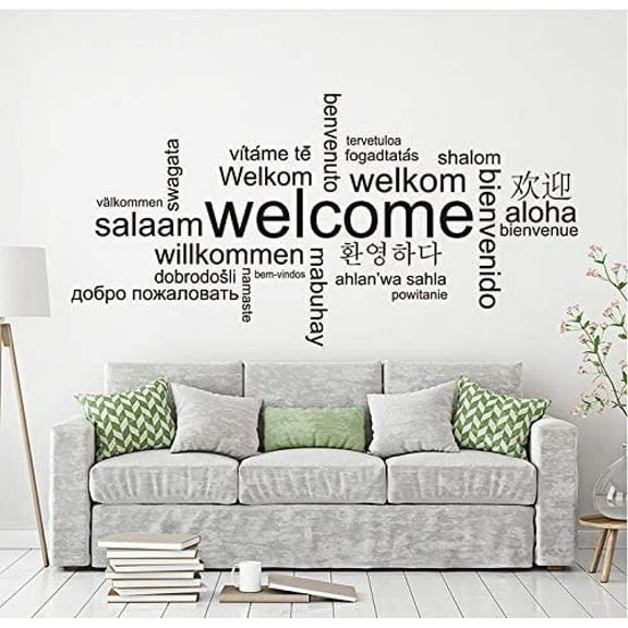 Welcome in Different Languages Wall Sticker Kitchen Living Room Hello Welcome Quote Family Words Wall Decal Vinyl Decor 85X43Cm