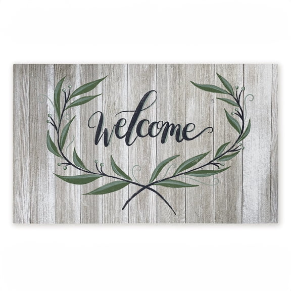 Welcome over Rustic Shiplap Printed Outdoor Door Mat, design by Amanda McGee, 18"x30"