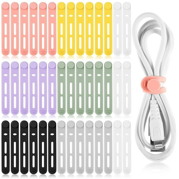 42 Pcs Silicone Cable Ties Reusable Cord Straps Multipurpose Elastic Cable Organizer for Bundling Fastening Earphone Phone Charger Home Office School(Multicolor,3.15 Inch)