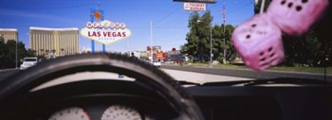 Welcome sign board at a road side viewed from a car Las Vegas Nevada USA Canvas Art - Panoramic Images (18 x 7)
