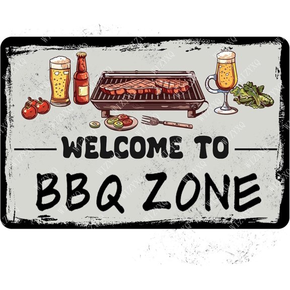Welcome to BBQ Zone Metal Sign Vintage Tin Sign for Home Garage Yard Wall Decoration 8×12 Inches