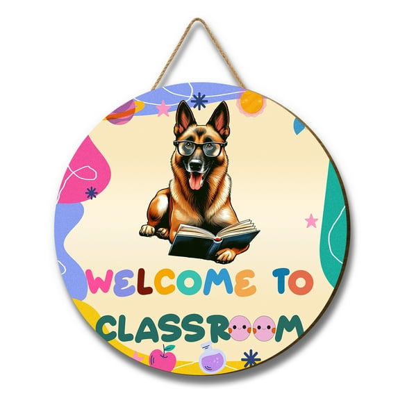 Welcome to Belgian Malinois Classroom Teacher Dog Mom Round Wood Sign Sheepdog Dog Lover Gifts Hanging Wall Home Decor - 02015