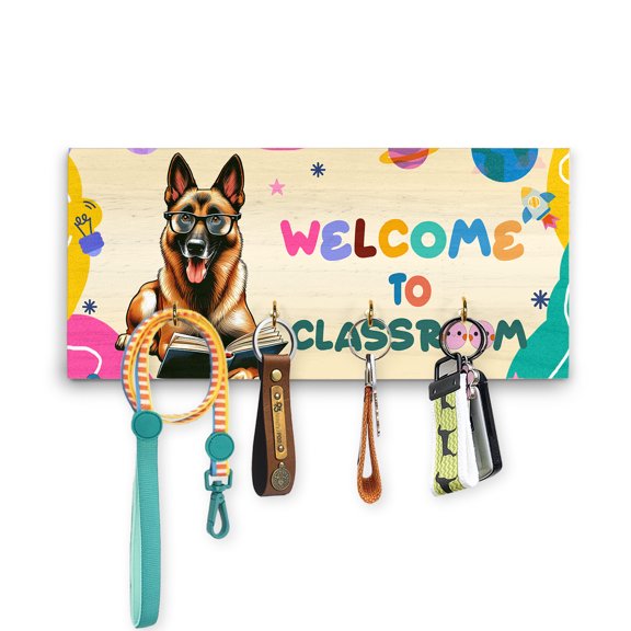 Welcome to Belgian Malinois Classroom Teacher Dog Mom Wood Key Holder Sheepdog Dog Lover Gifts Wall-mounted Key Rack Home Decor - 02015