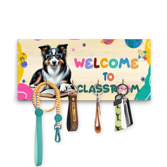 Welcome to Border Collie Classroom Teacher Dog Mom Wood Key Holder Borders Dog Lovers Gifts Idea Wall-mounted Key Rack Home Decor - 02015