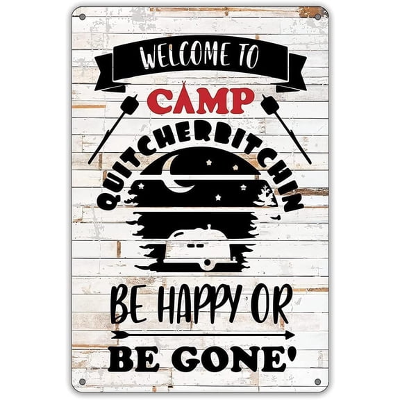 Welcome to Camp Campsite Metal Tin Sign with Rustic Graphic 8x12 Inch Wall Decor for Home or RV