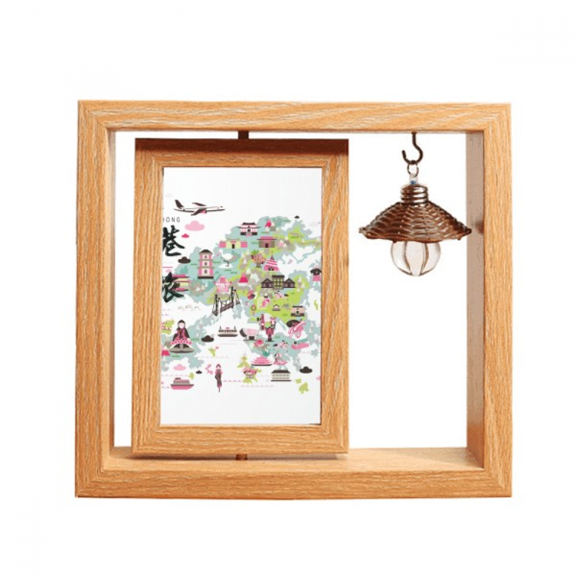 Welcome to China Hong Kong Map Wooden Rotating Picture Photo Frame 4x6