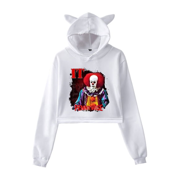 Welcome to Derry Cat ear hoodie with popular pattern casual women's short hoodie sportswear