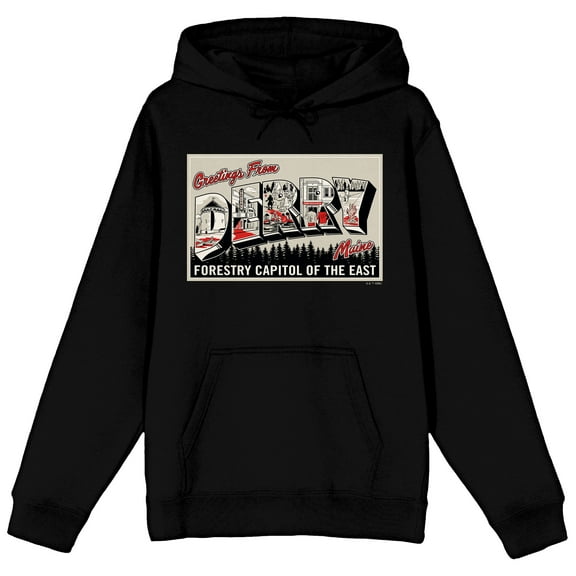 Welcome to Derry Greetings From Derry Maine Forestry Capital of the East on Black Adult Hoodie-XL