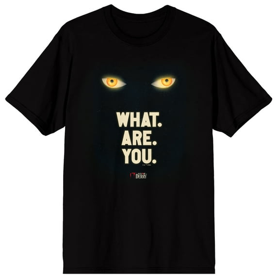 Welcome to Derry What. Are. You., Pennywise's Eyes, Logo on Black Adult T-Shirt-6XL